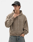 Washed Braided Cord Boxy Zip Up Hoodie | Inflation Streetwear