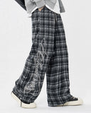 Rhinestone Script Plaid Barrel Pants | Inflation Streetwear