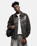 Script Graphic Plaid Long-Sleeve Shirt | Inflation Streetwear