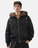 Faux Fur Grommet Hooded Bomber Jacket | Inflation Streetwear