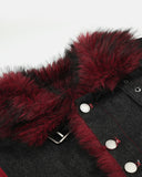 Red Faux Fur Denim Jacket | Inflation Streetwear