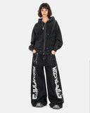 Dirty Washed Studded Boxy Zip Up Hoodie | Inflation Streetwear