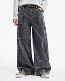 vintage wash barrel fit denim jeans