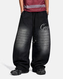 Faded Embroidered Script Barrel Sweatpants