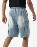Washed Denim Cargo Shorts with Drawstring | Inflation Streetwear INFLATION