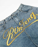 Rivets Embroidered Baggy Jeans | INFLATION Streetwear INFLATION