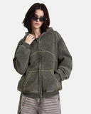 Contrast Stitch Boxy Zip Up Hoodie | Inflation Streetwear
