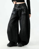 Graphic Embroidered Washed Barrel Jeans | Inflation Streetwear INFLATION