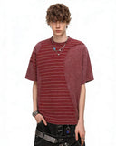 Striped Patchwork Washed T-Shirt | Inflation Streetwear INFLATION