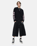 full body outfit with black embroidered waffle long sleeve tee