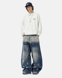 full-body styling with washed barrel jeans
