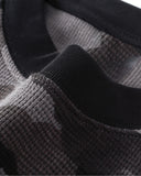 ribbed collar detail on camo waffle long sleeve tee