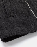 detail view of decorative military strap on denim jacket