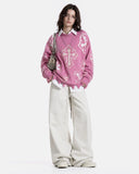 Distressed Cross Graphic Knit Sweater | Inflation Streetwear