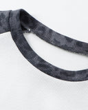 gray contrast crew neck detail on white waffle t shirt
