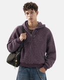 Fuzzy Stripe Boxy Zip Up Hoodie | Inflation Streetwear