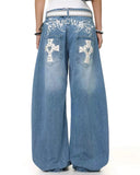 Cross Stud Bamboo Weave Baggy Jeans | Inflation Streetwear INFLATION