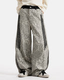 Leopard print jeans on model different styling pose