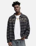 Script Embroidered Plaid Long-Sleeve Shirt | Inflation Streetwear