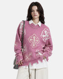 Distressed Cross Graphic Knit Sweater | Inflation Streetwear
