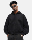 Monkey Washed Fleece Boxy Zip Up Hoodie | Inflation Streetwear