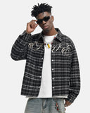 Script Embroidered Plaid Long-Sleeve Shirt | Inflation Streetwear