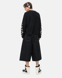 model back view wearing black floral sleeve long sleeve t shirt