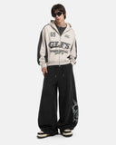 full body outfit with cream colorblock zip hoodie and black pants