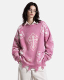 Distressed Cross Graphic Knit Sweater | Inflation Streetwear