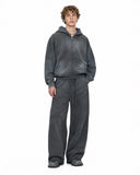 charcoal grey  acid washed hooded Set
