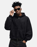 Monkey Washed Fleece Boxy Zip Up Hoodie | Inflation Streetwear