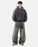 Monkey Washed Fleece Boxy Zip Up Hoodie | Inflation Streetwear
