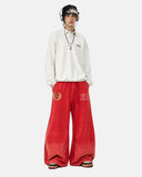 full-body outfit with red washed barrel sweatpants