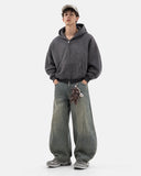 Monkey Washed Fleece Boxy Zip Up Hoodie | Inflation Streetwear