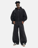Monkey Washed Fleece Boxy Zip Up Hoodie | Inflation Streetwear