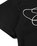short sleeve detail on black script embroidered polo shirt