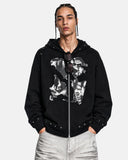 Distressed Graphic Rivet Zip Up Hoodie | Inflation Streetwear