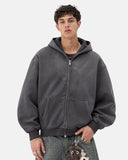 Monkey Washed Fleece Boxy Zip Up Hoodie | Inflation Streetwear
