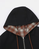 Reversible Plaid Boxy Zip Up Hoodie | Inflation Streetwear
