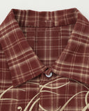 Script Embroidered Plaid Long-Sleeve Shirt | Inflation Streetwear