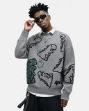 Dinosaur Graphic Crew Neck Knit Sweater | Inflation Streetwear