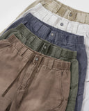 Detail view of top, multi-color cargo shorts waist stack shot