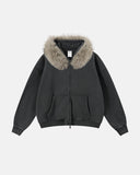 Faux Fur Collar Distressed Zip Up Hoodies | Inflation Streetwear INFLATION