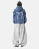 blue washed 77 graphic hoodie full-body back view