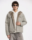 Washed Faux Fur Lined Worker Jacket | Inflation Streetwear