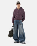 Fuzzy Stripe Boxy Zip Up Hoodie | Inflation Streetwear