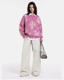 Distressed Cross Graphic Knit Sweater | Inflation Streetwear