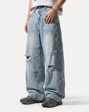 vintage washed baggy jeans with distressed details