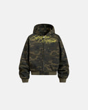 Camo Script Graphic Cropped Hoodie | Inflation Streetwear