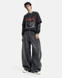 Metal Clasp Grey Barrel Jeans | Inflation Streetwear